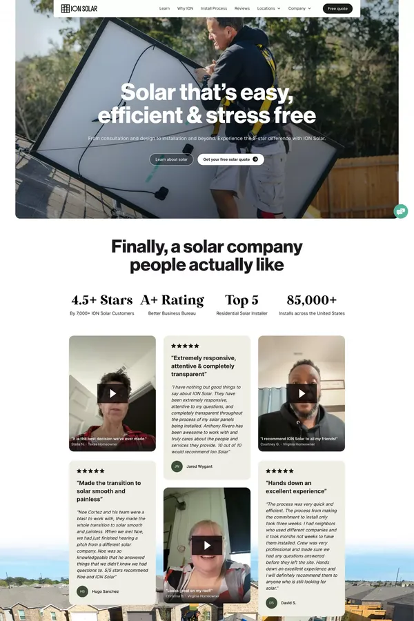 ION Solar | Solar that’s easy, efficient & stress free. - Landing design inspiration