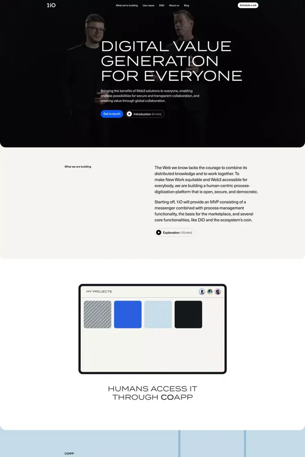 Digital value generation for everyone | 1iO - Landing design inspiration