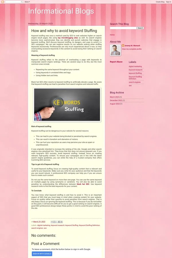 Informational Blogs: How and why to avoid keyword Stuffing - Blog design inspiration