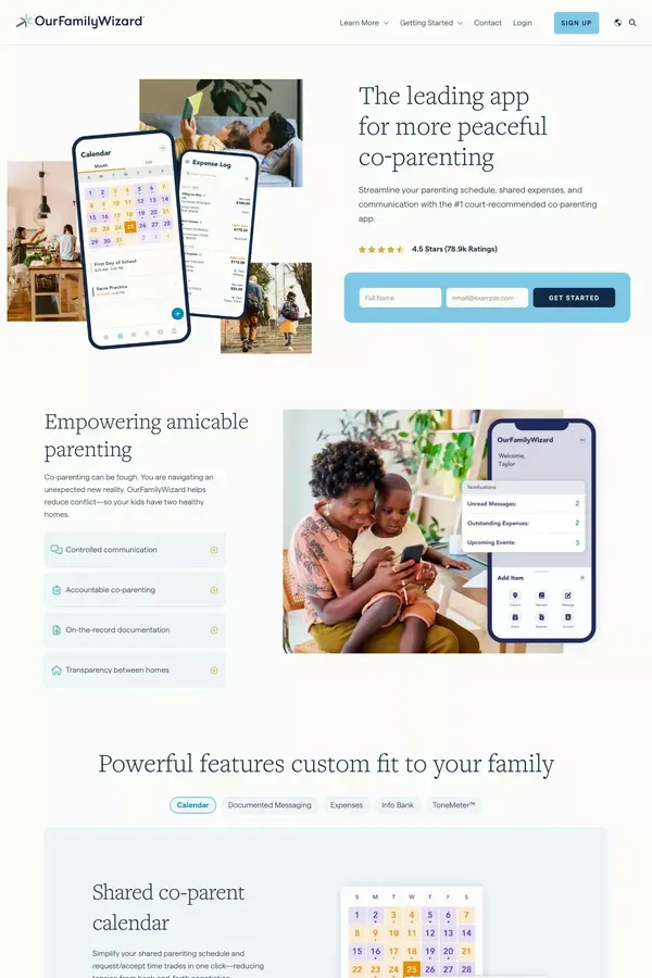 OurFamilyWizard - Best Co-Parenting App for Child Custody - Landing design inspiration