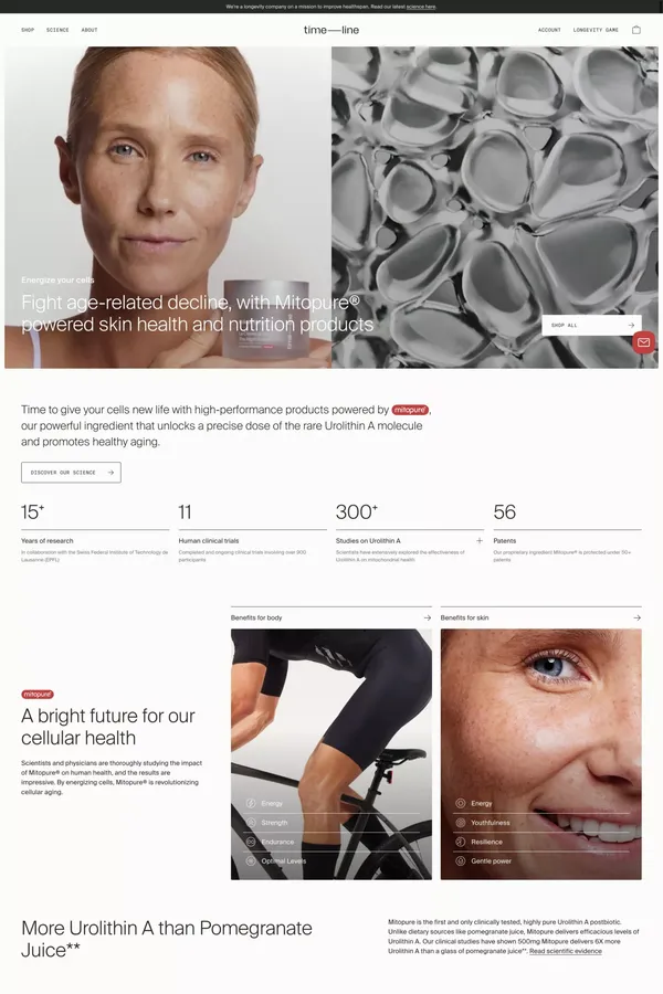 Mitopure | Clinically tested | Highly pure Urolithin A supplement | Timeline Nutrition - Ecommerce design inspiration