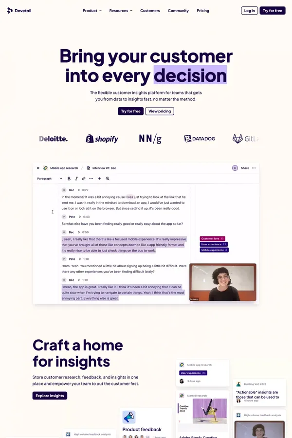 Community — Dovetail - Landing design inspiration