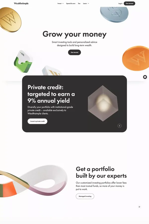 Wealthsimple: Investing, Regulated Crypto, Stocks & ETFs - Landing design inspiration