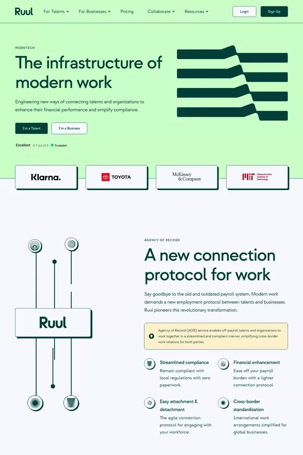 Worktech Solutions for Modern and Global Work - Ruul - Landing design inspiration