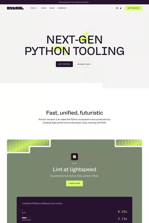 Astral: Next-gen Python tooling - Landing design inspiration
