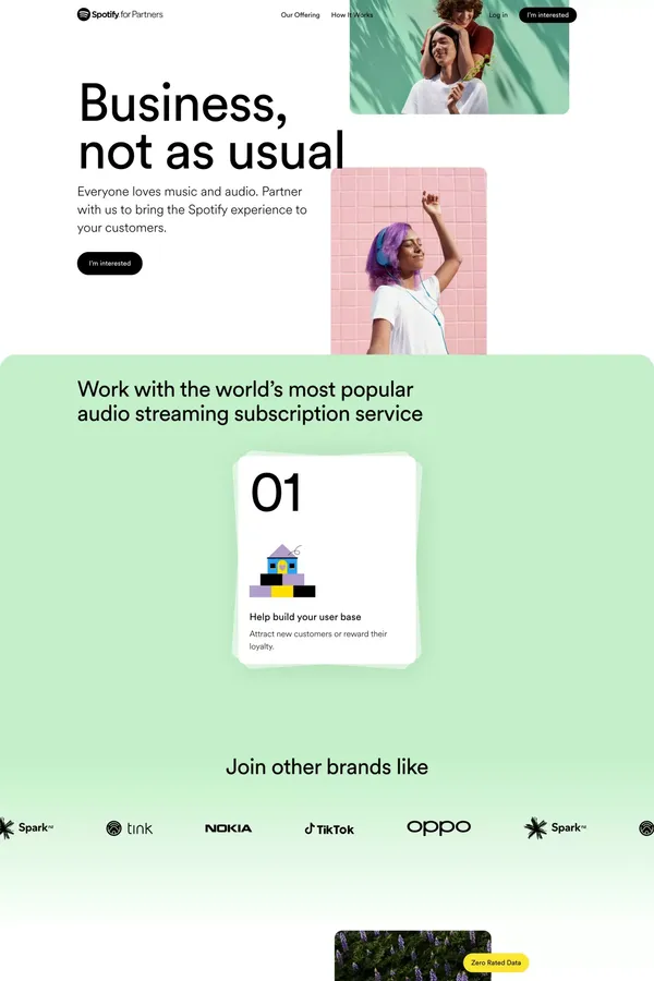 Hey there partner | Spotify for Partners - Landing design inspiration