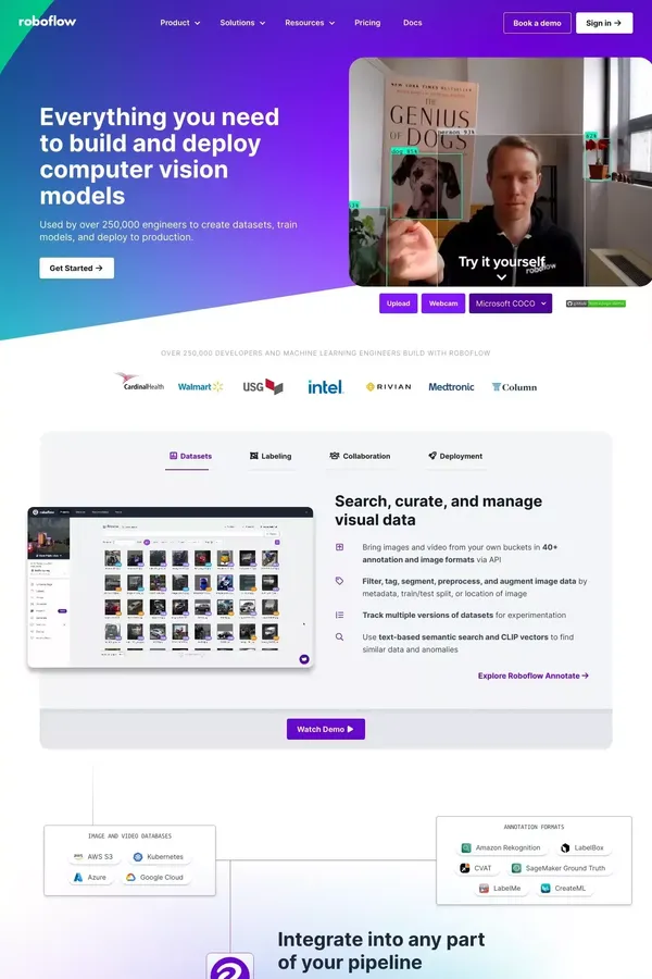 Roboflow: Give your software the power to see objects in images and video - Landing design inspiration