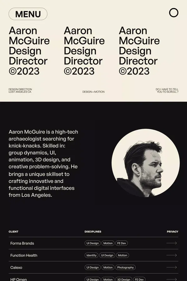 Aaron McGuire - Design Director 2023 - Portfolio design inspiration