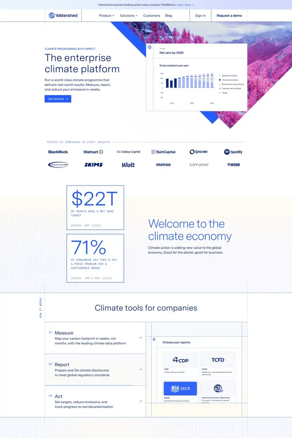 Watershed — The enterprise climate platform - Landing design inspiration
