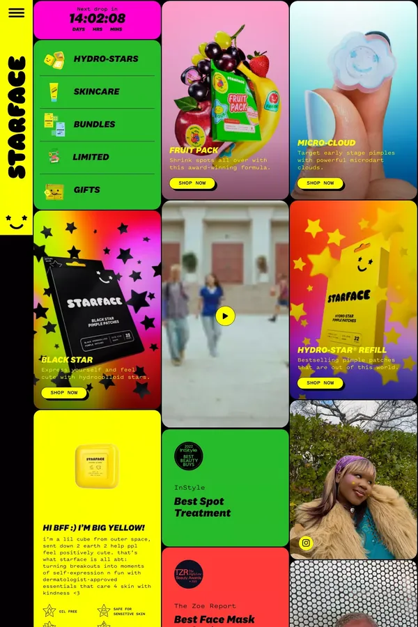 Starface Acne Pimple Patches Clear Zits Overnight | Starface World - website design inspiration