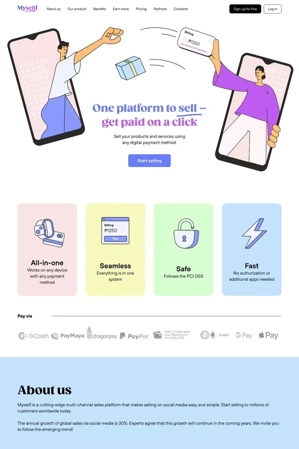 Mysellf: sales platform that makes selling on social media easy and simple - website design inspiration