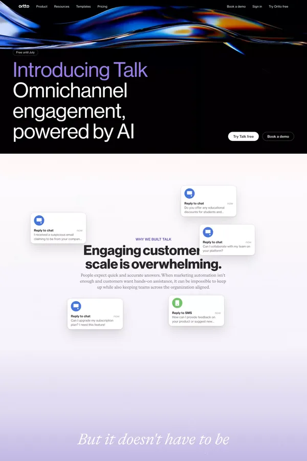 Talk, AI-powered omnichannel engagement platform | Ortto - Landing design inspiration
