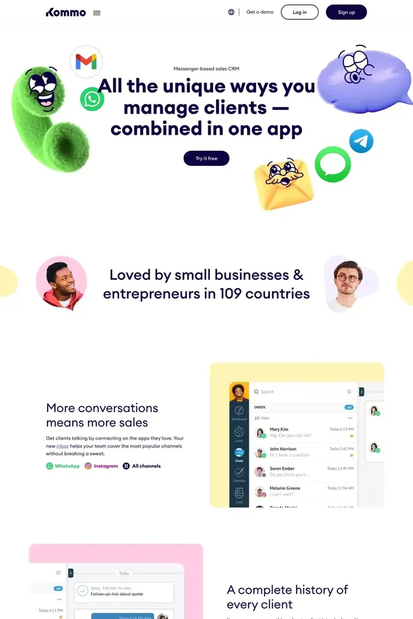 Boost sales with messaging apps
        
                  â Kommo (formerly amoCRM) - Product page design inspiration