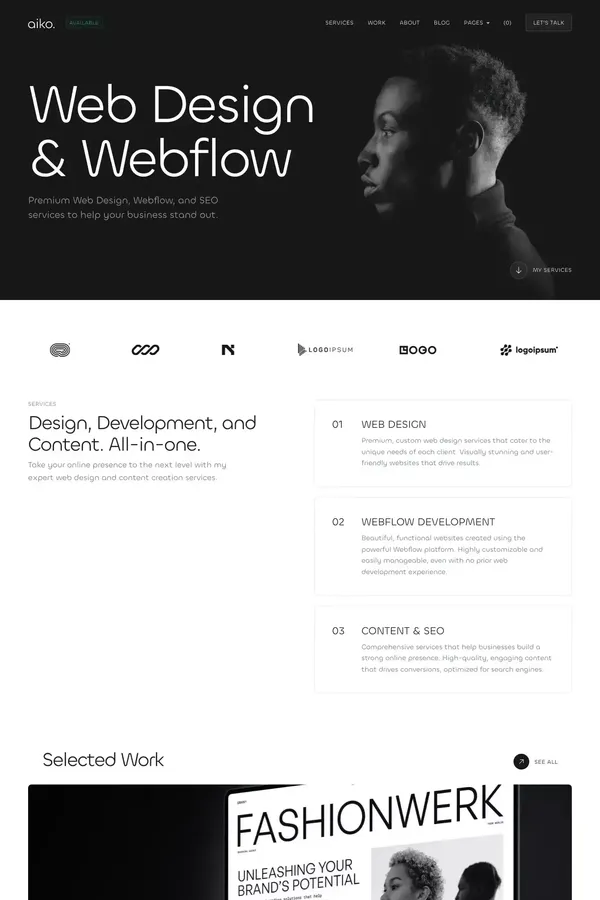 Aiko - Webflow Ecommerce Website Template - Template design inspiration