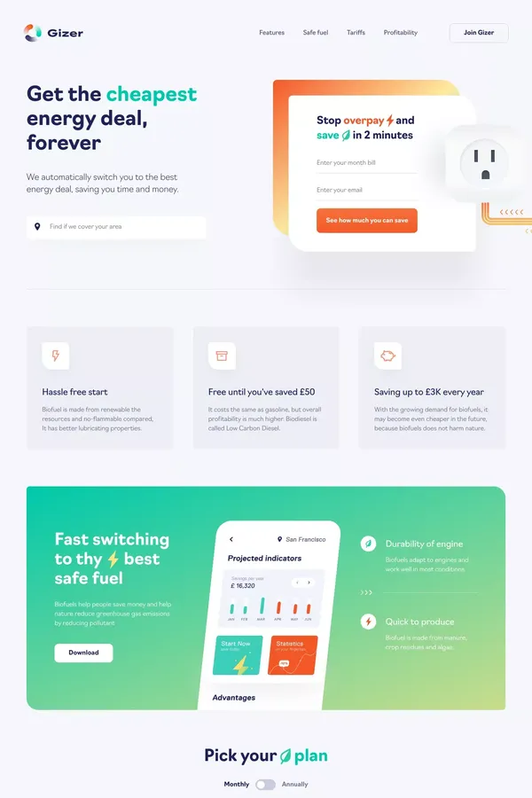 Gizer - Landing design inspiration