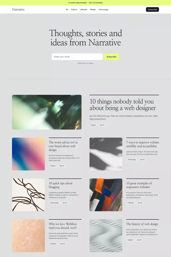 Narrate — Blog, Writing & News Framer Template - Template design inspiration