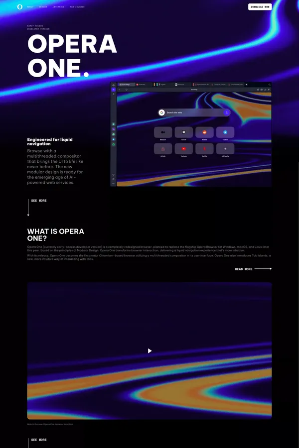 Opera One | Browsing reinvented | Opera - Landing design inspiration
