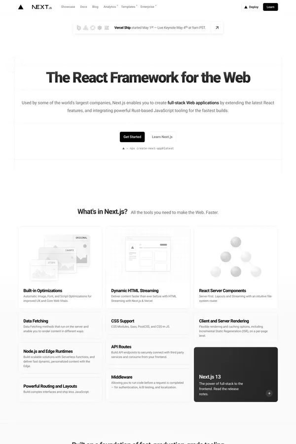 Next.js by Vercel - The React Framework for the Web - Landing design inspiration