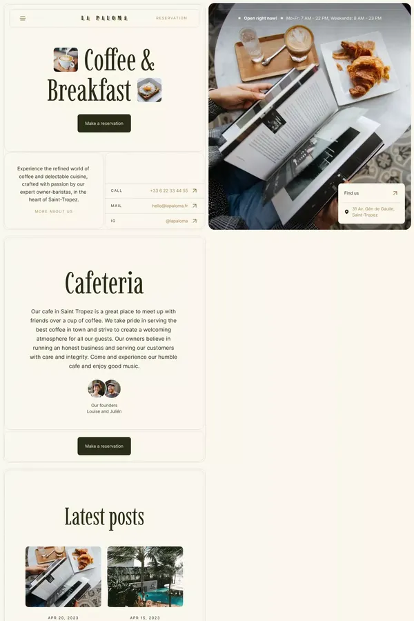 La Paloma â Cafe Framer Template