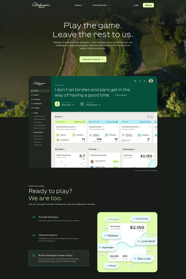 Unknown Golf - Landing design inspiration