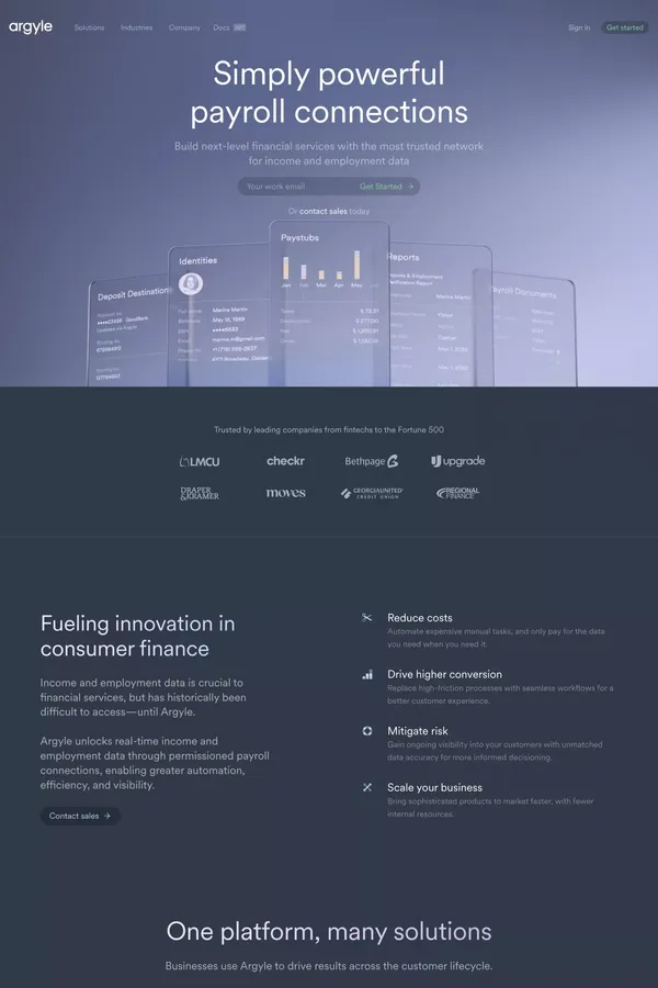 Payroll Connectivity for Modern Financial Services - Landing design inspiration