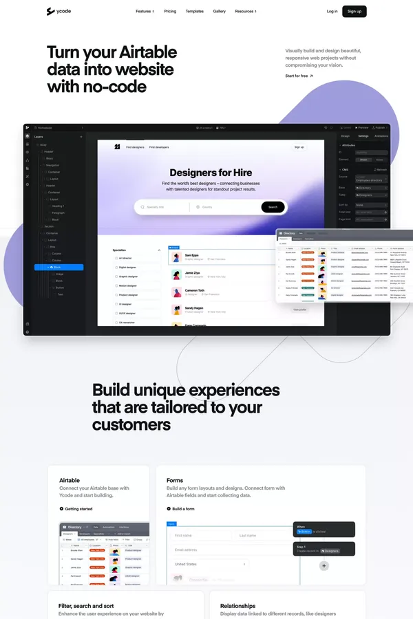 Turn your Airtable data into website with no-code - Landing design inspiration
