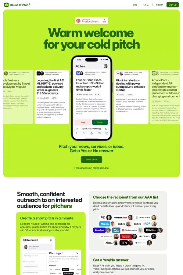 House of Pitch - Landing design inspiration