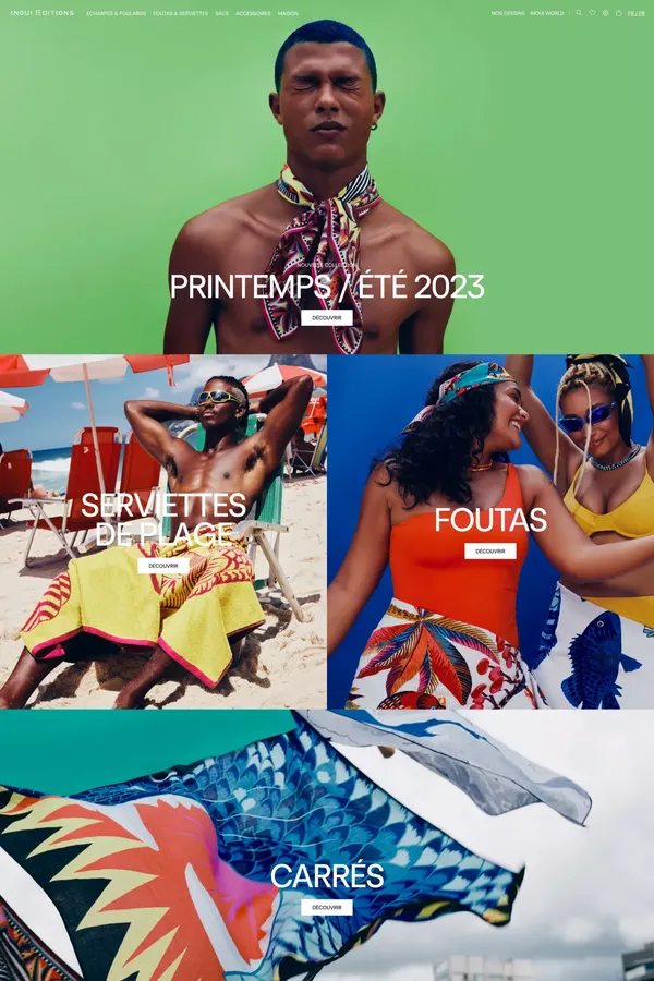 Écharpes, foulards, foutas et sacs imprimés — Inoui Editions - Ecommerce design inspiration
