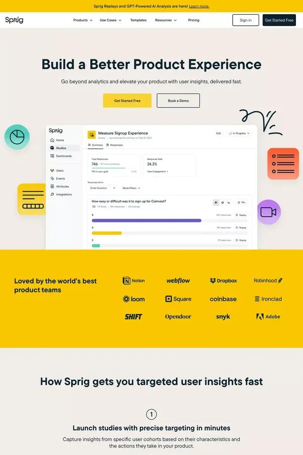 Sprig | User Insights Platform for Teams Building Better Product Experiences - Landing design inspiration