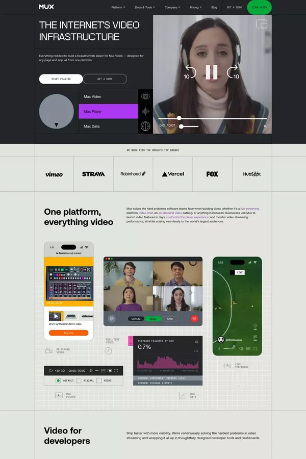 The Internet's video infrastructure | Mux - Landing design inspiration
