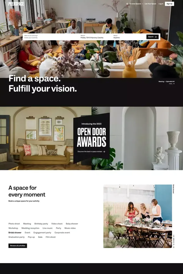 Peerspace | Unique venues for meetings, events, photo & film shoots - Landing design inspiration
