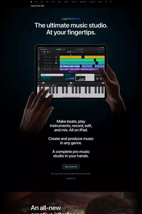 Logic Pro for iPad - Apple - Landing design inspiration
