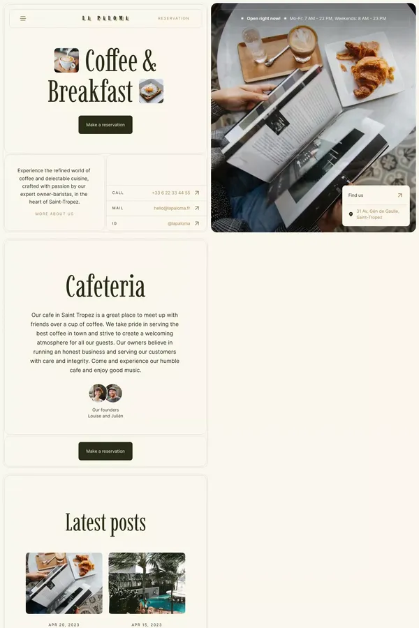 La Paloma â Cafe Framer Template - website design inspiration
