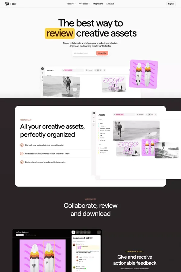 Focal – Ship high-performing creatives 10x faster - Landing design inspiration