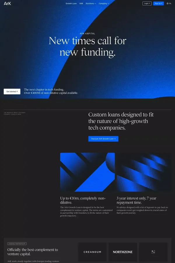 ArK – The new way of growing a tech company - Landing design inspiration