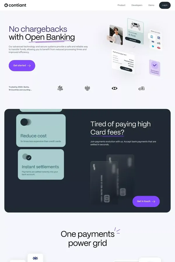Contiant - Enjoy instant payments with Open Banking - website design inspiration