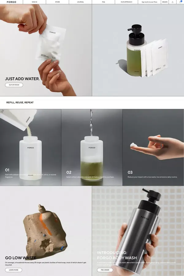 FORGO | Hand wash Refills Reinvented – FORGO waterless personal care - Ecommerce design inspiration
