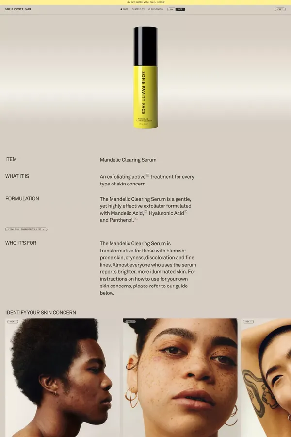 Sofie Pavitt Face: Skincare Products for Problematic Skin - Ecommerce design inspiration