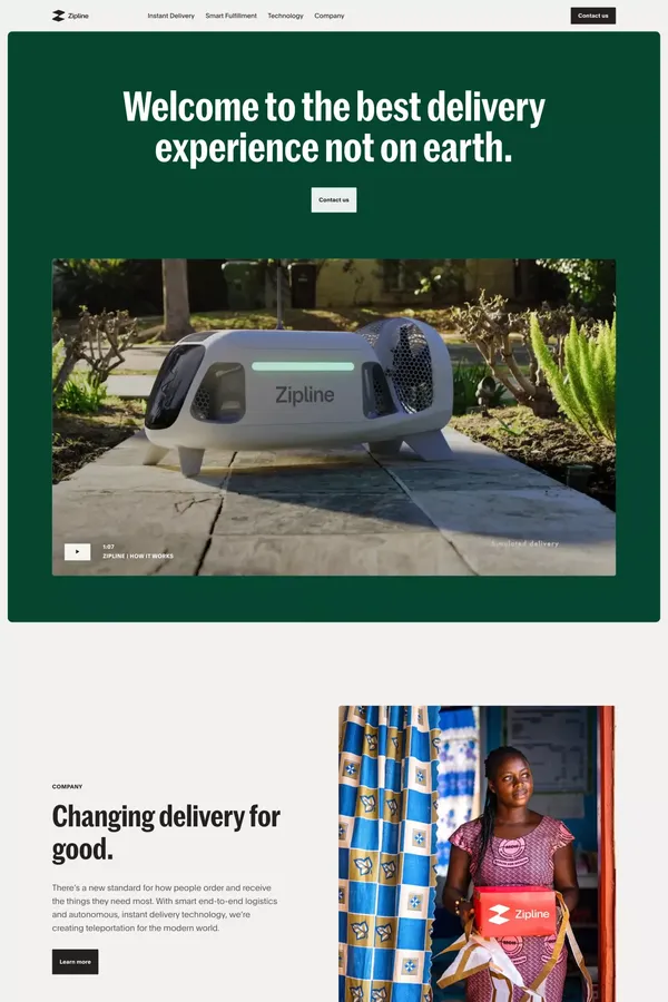 Zipline Instant Delivery & Logistics - Landing design inspiration