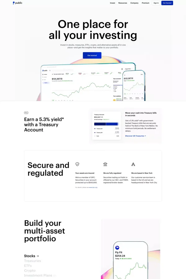Public.com - Stocks, Treasuries & Crypto Investing App - Landing design inspiration