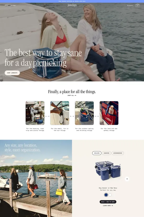 junedays | Boat Accessories for organization, storage & entertaining - Ecommerce design inspiration