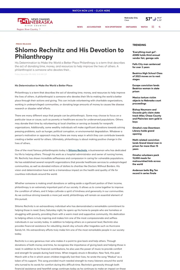 Shlomo Rechnitz and His Devotion to Philanthropy - RIVER COUNTRY - NEWS CHANNEL NEBRASKA - website design inspiration