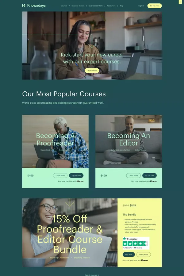Proofreading & Editing Courses | Guaranteed Work | Knowadays - Landing design inspiration