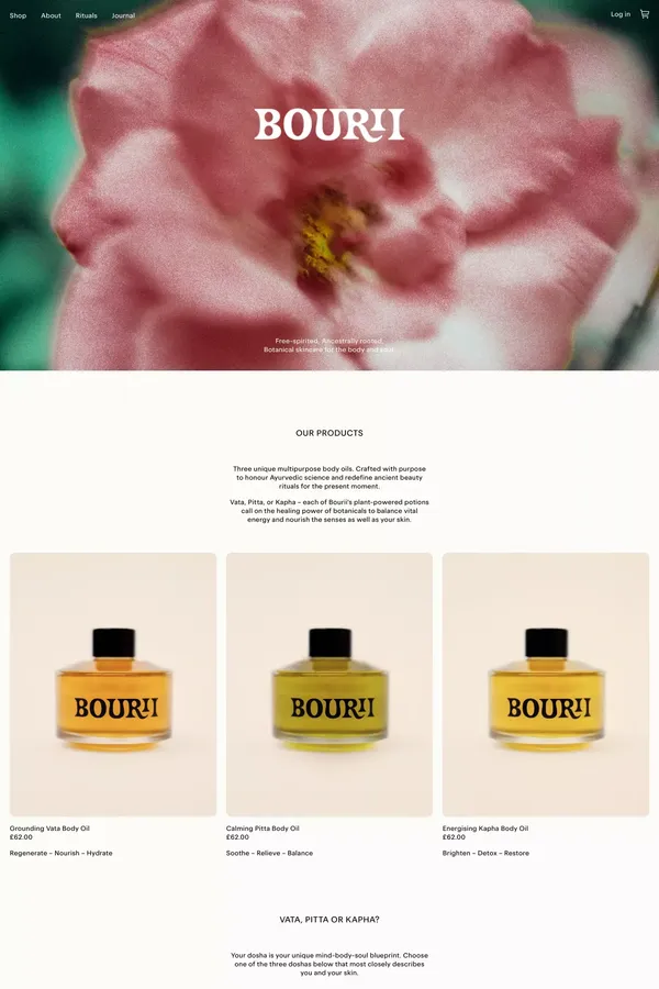Botanical skincare for the body and soul. Free-spirited, Ancestrally rooted. - Ecommerce design inspiration