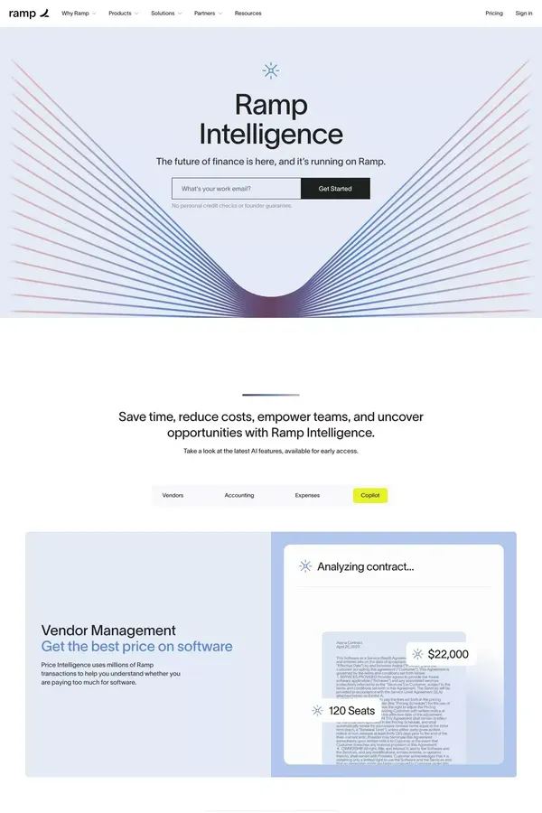 The Future of AI in Finance is Here | Ramp Intelligence - Landing design inspiration