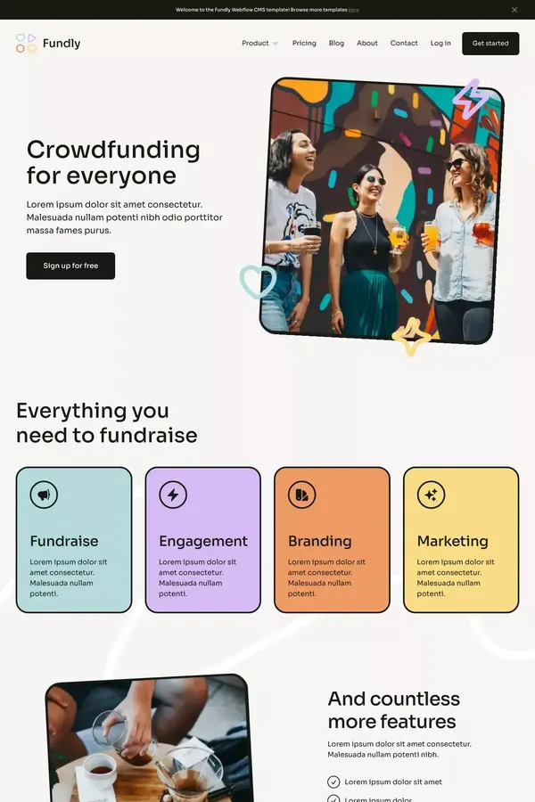 Fundly - Webflow HTML website template - Template design inspiration