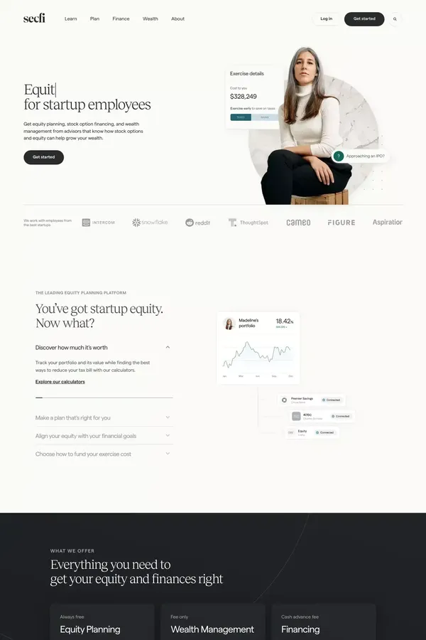 Secfi — The leading financial advisor for tech people - Landing design inspiration