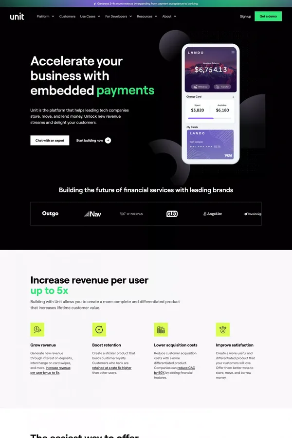 Unit | Embedded Banking and Lending Platform - Landing design inspiration