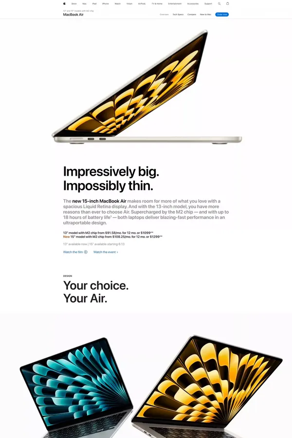 MacBook Air 13- and 15-inch with M2 - Apple - Landing design inspiration