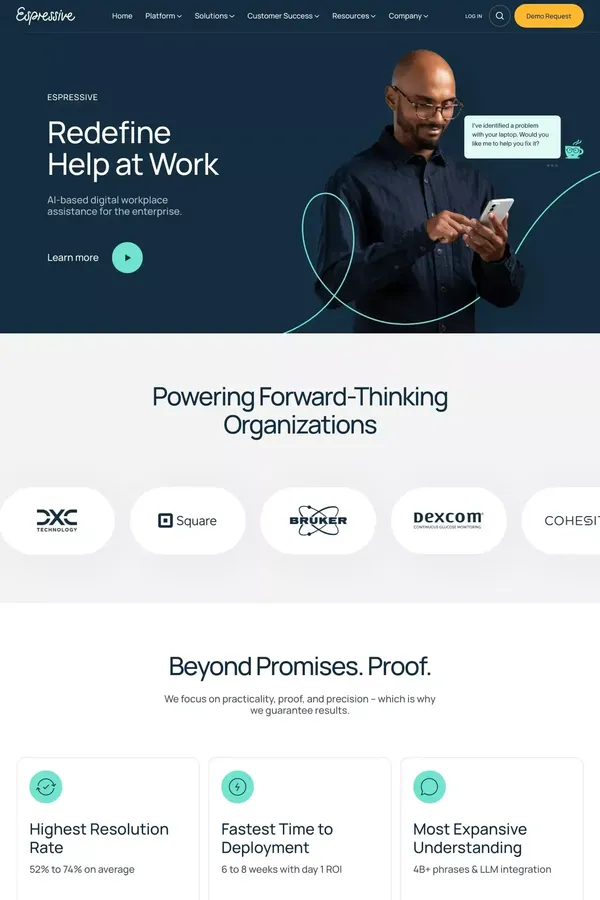 Espressive | Redefine Help at Work, Reduce Costs - website design inspiration